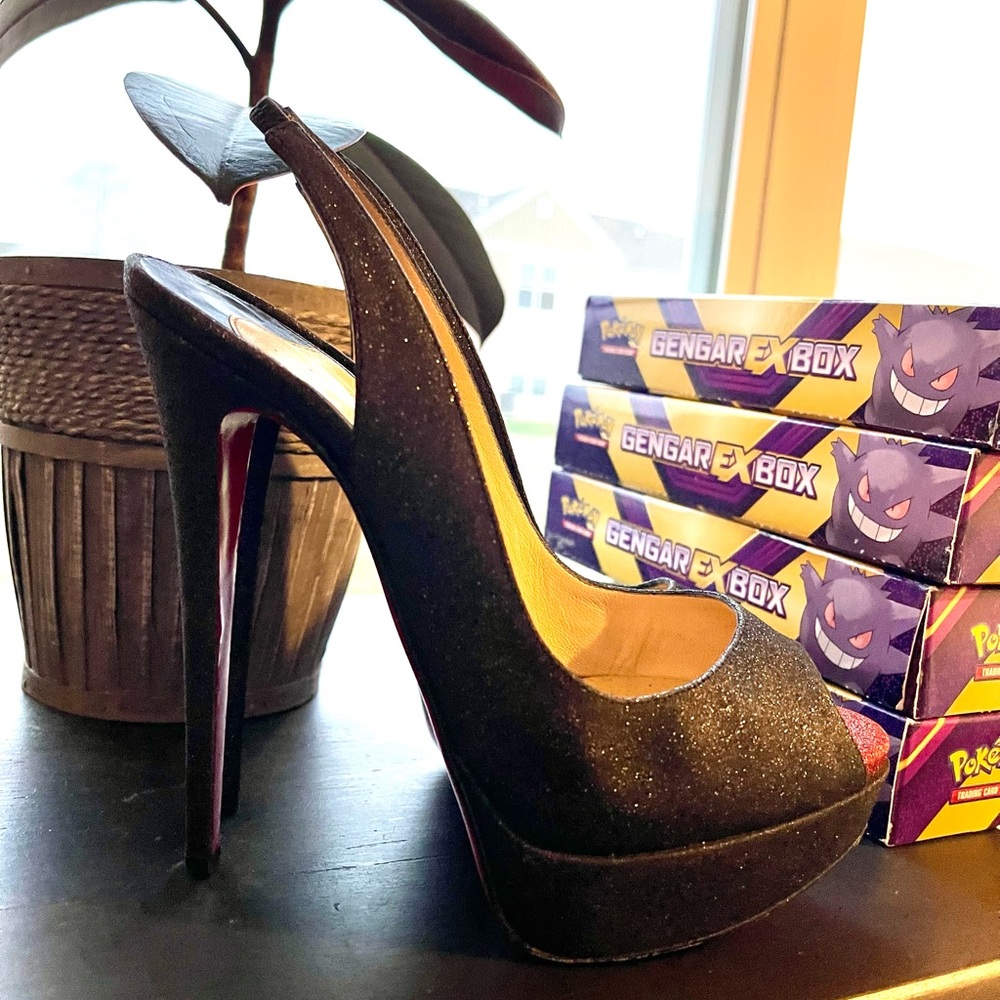 Christian Louboutin kate Lady peep toe GLITZY heel sz 8.5 39